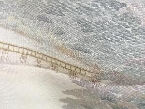 アンティーク　手描友禅橋・風景模様一つ紋着物
